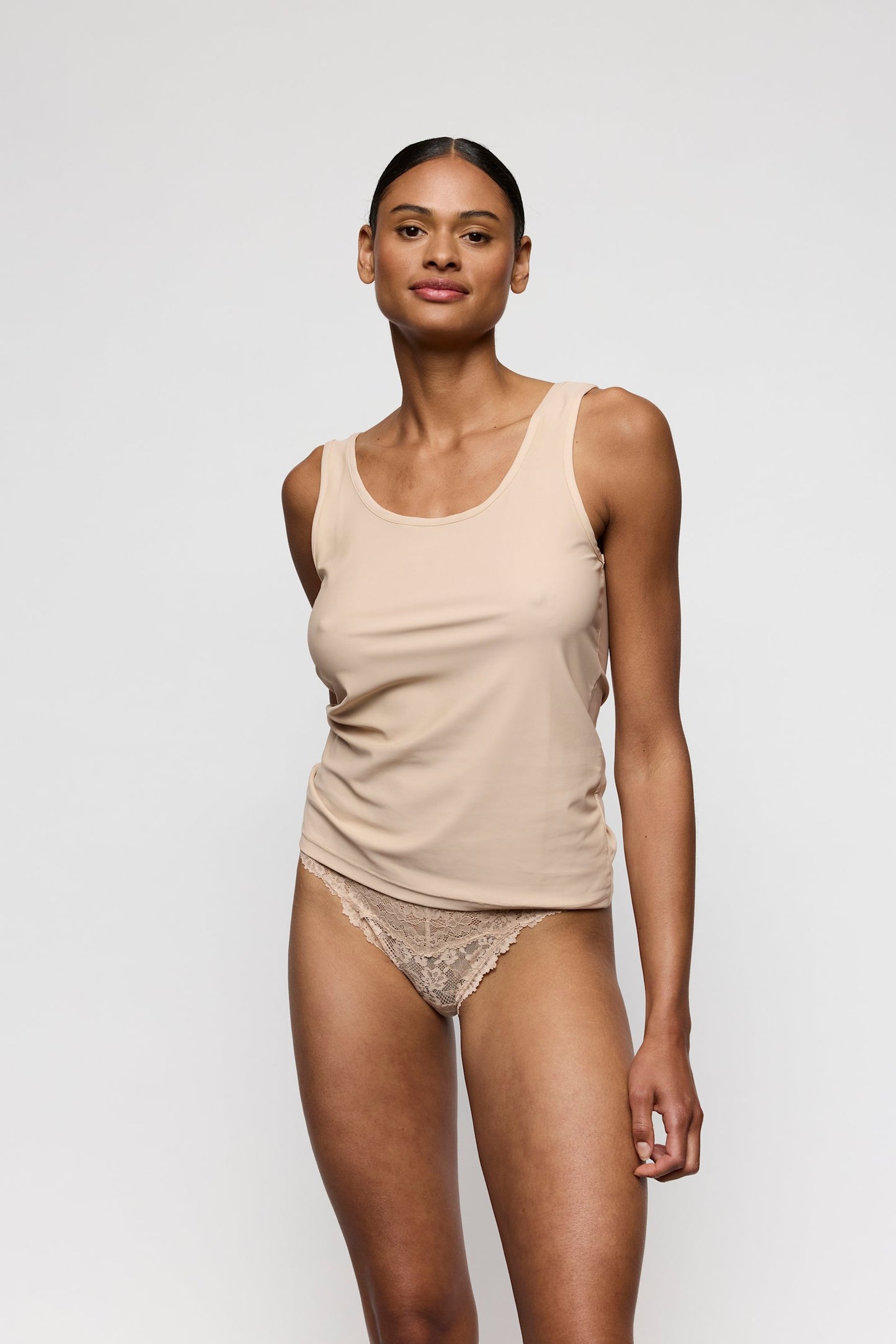 Marie Jo Soft Studio Bralette Top styled on model in Caffé Latte