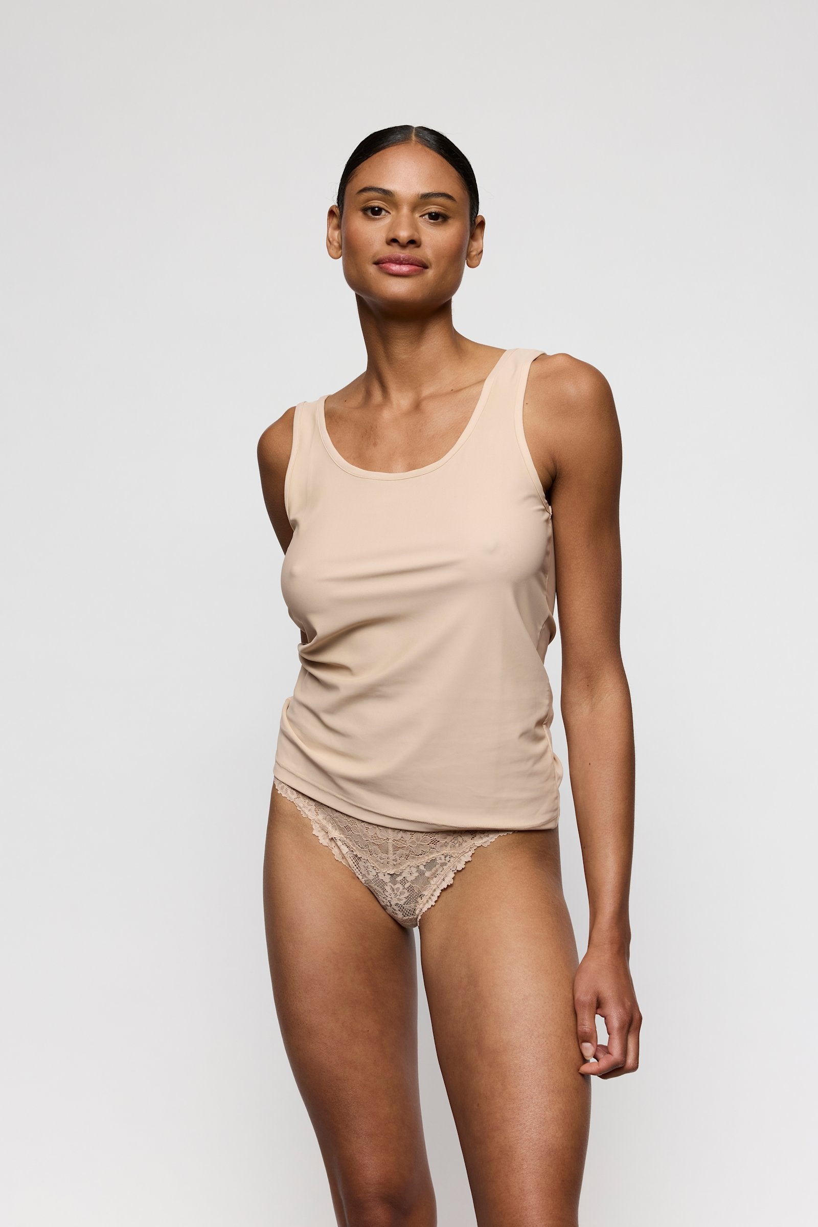 Marie Jo Soft Studio Bralette Top styled on model in Caffé Latte