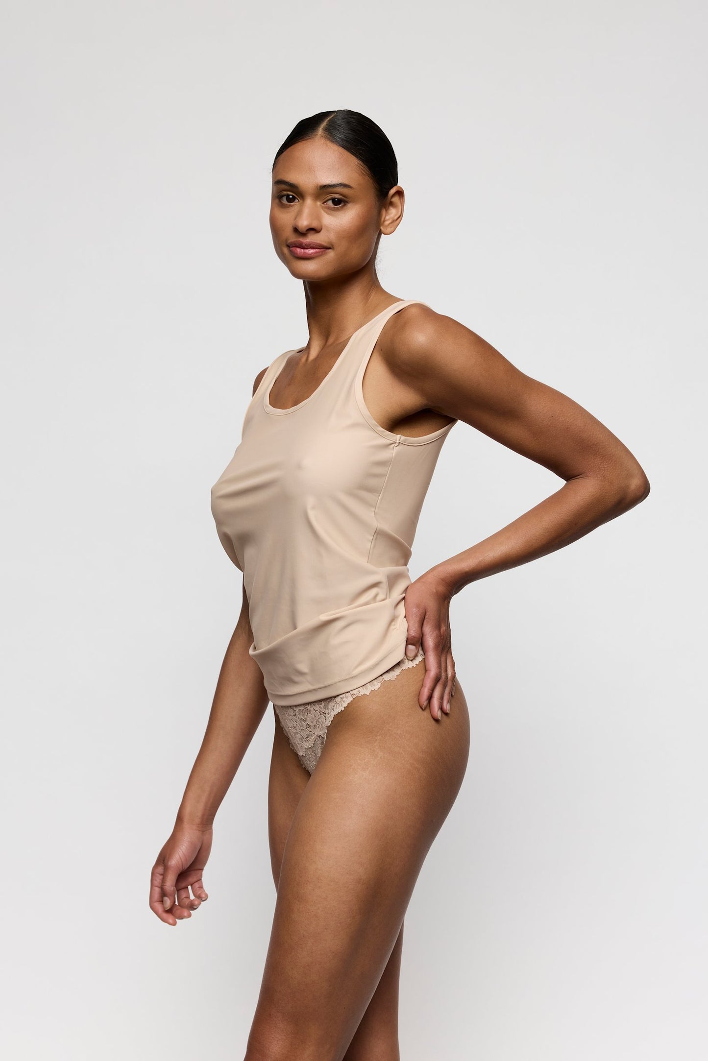 Marie Jo Soft Studio Bralette Top styled on model in Caffé Latte