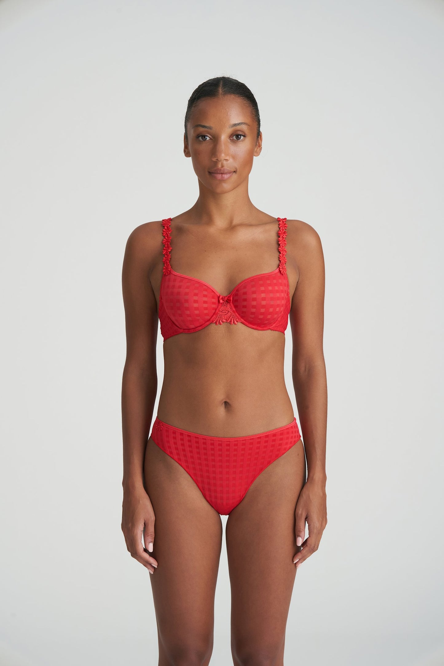 Marie Jo Avero Full Cup Bra styled on model in Scarlet