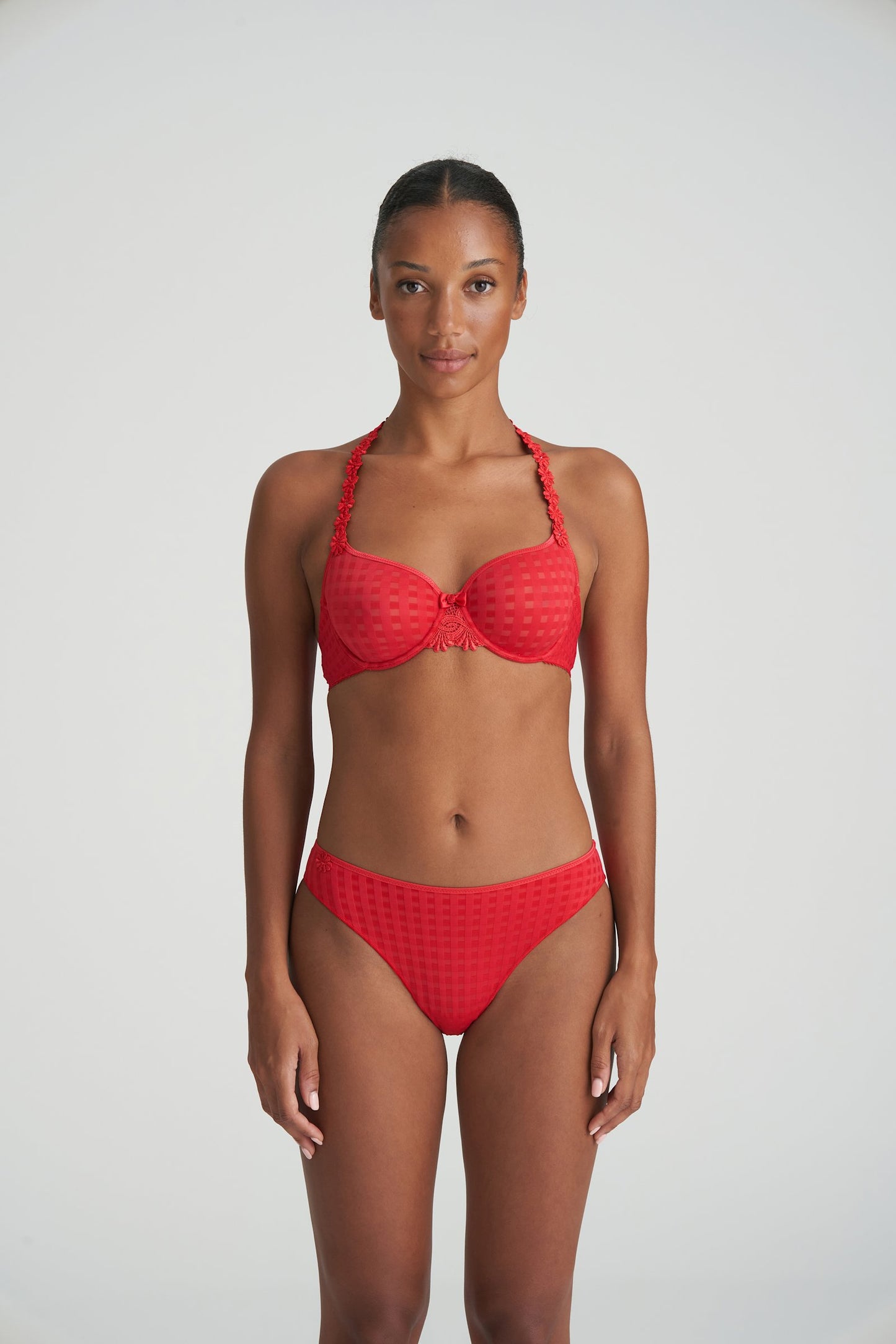 Marie Jo Avero Full Cup Bra styled on model in Scarlet