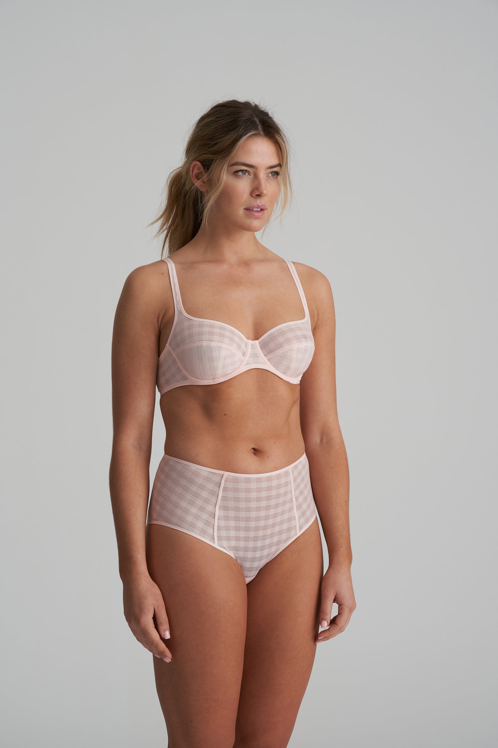 Marie Jo Jereme Full Cup Bra styled on model in Glossy Pink
