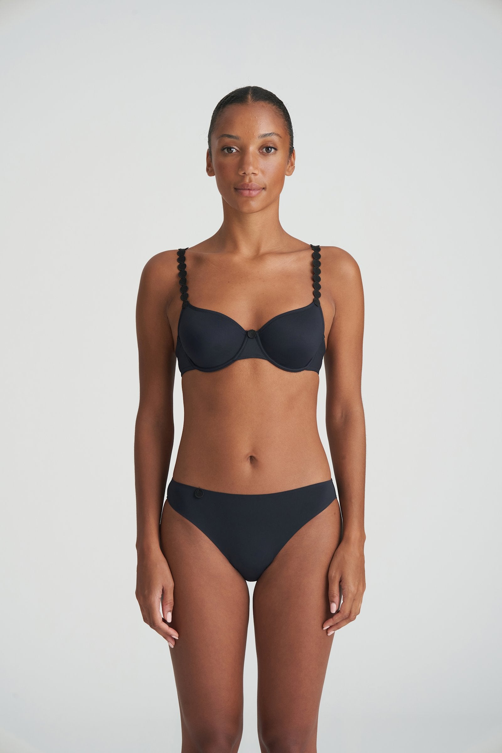 Marie Jo Tom Full Cup Bra styled on model in Charcoal