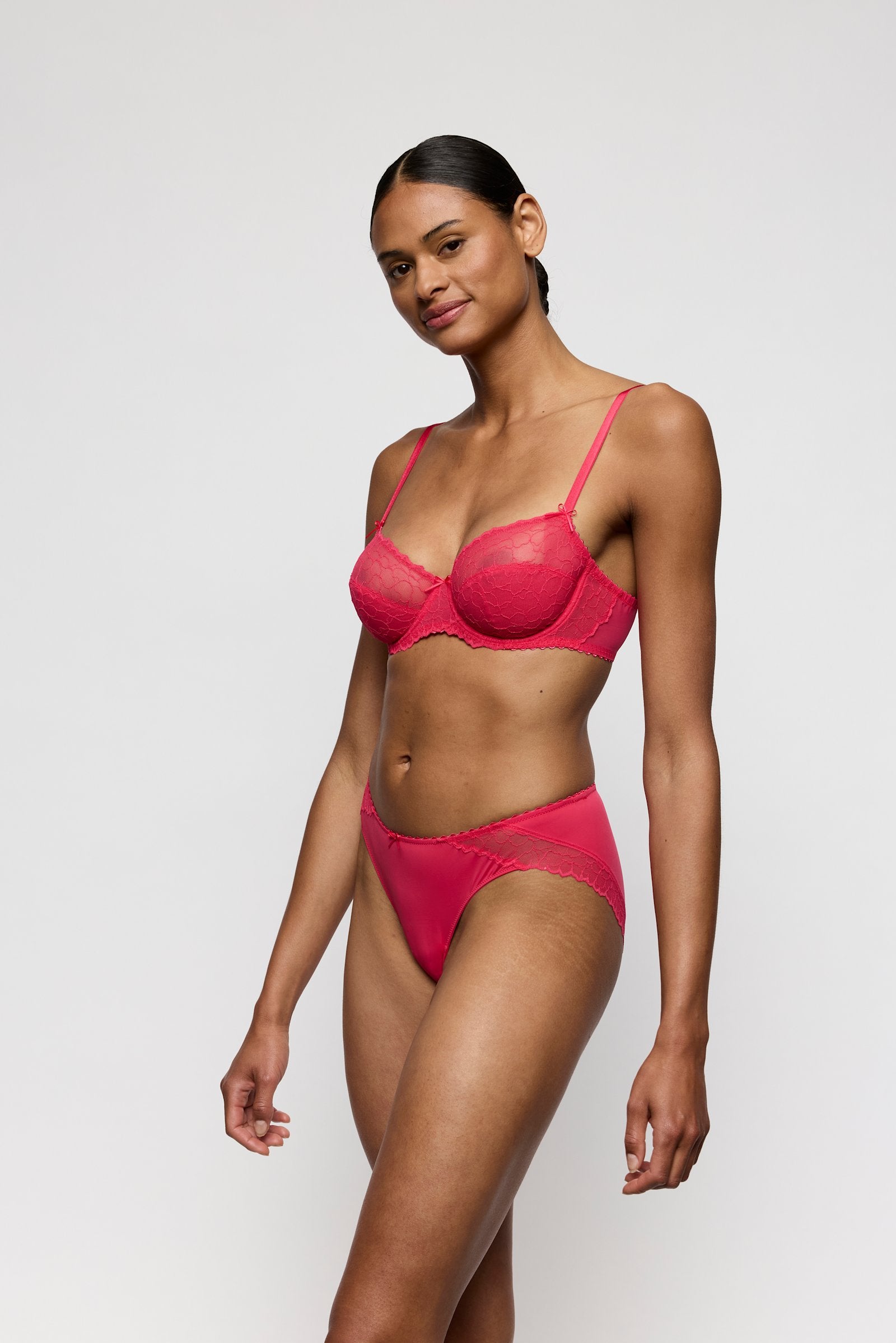 Marie Jo Azelie Full Cup Bra styled on model in Raspberry