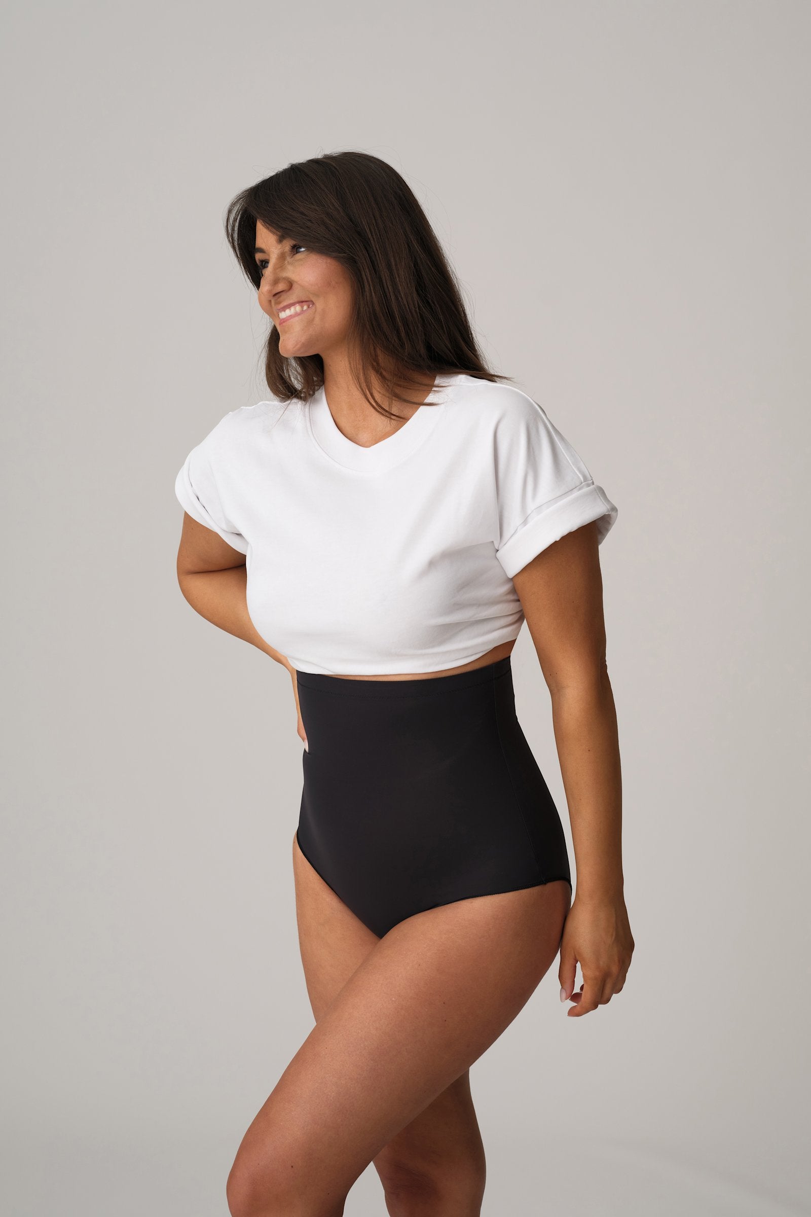 PrimaDonna Perle Shapewear High Brief on model in Charcoal