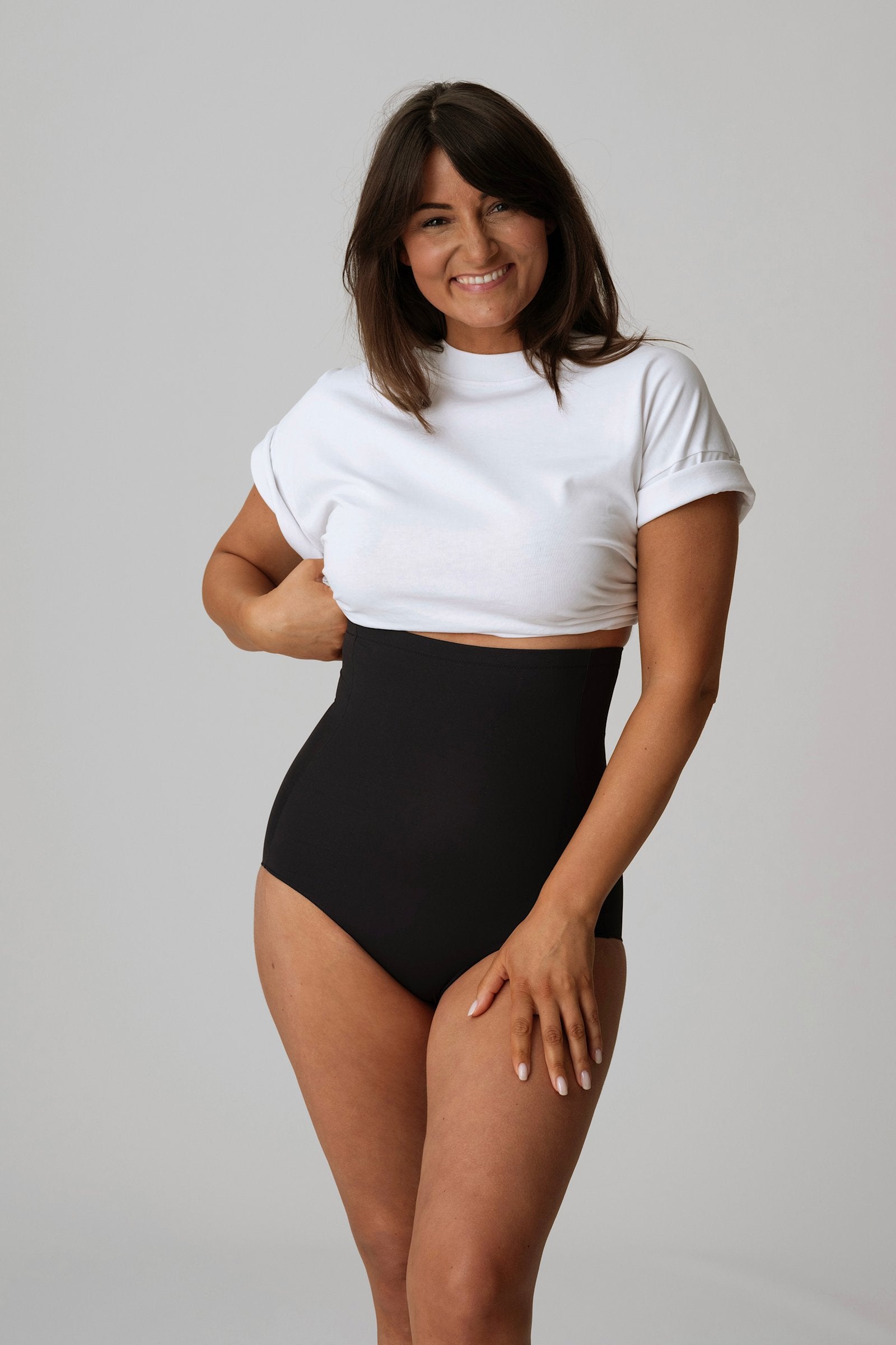 PrimaDonna Perle Shapewear High Brief on model in Charcoal