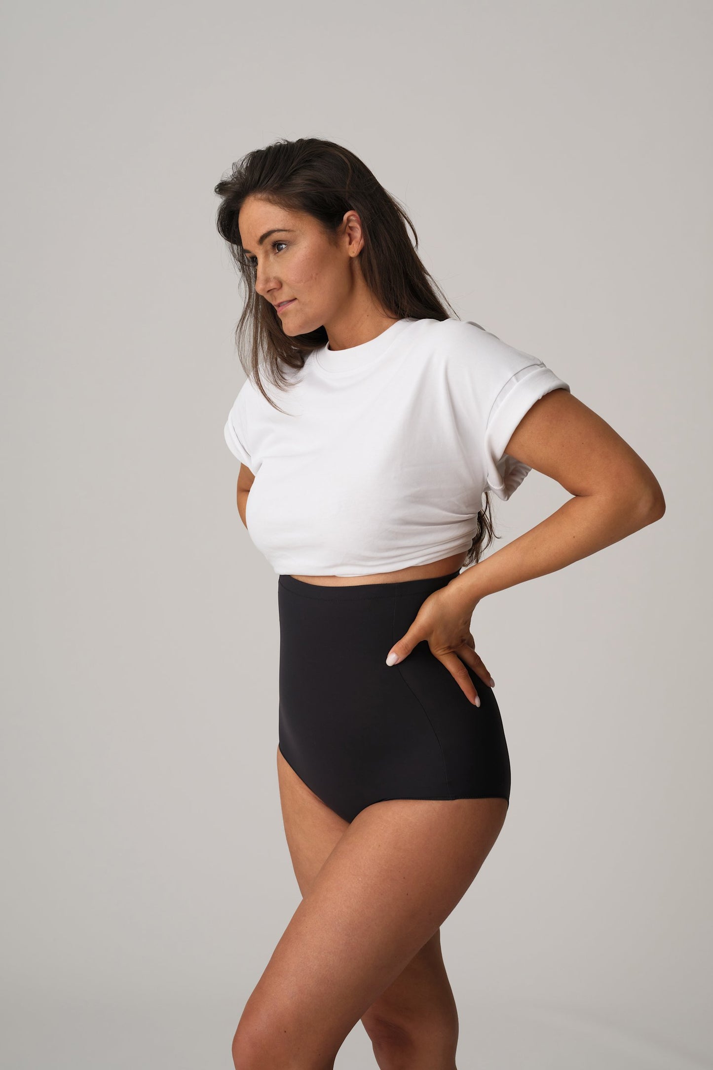PrimaDonna Perle Shapewear High Brief on model in Charcoal