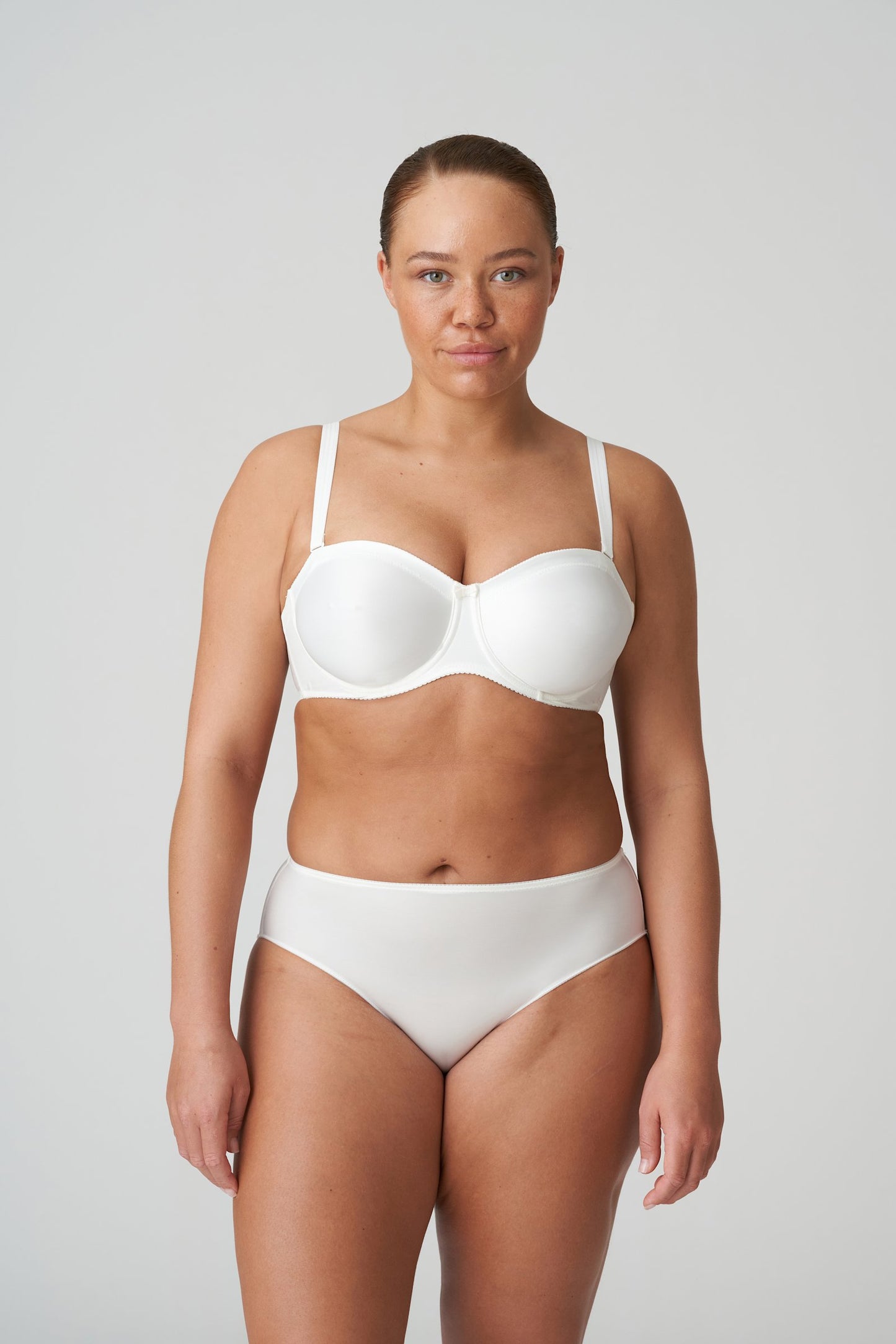 PrimaDonna Satin Strapless Bra on model in Natural