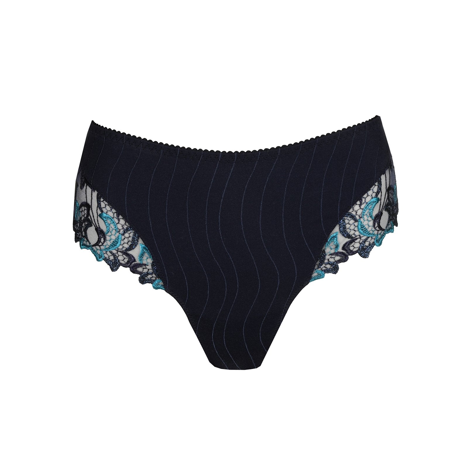 PrimaDonna Deauville Luxury Thong flat lay in Velvet Blue