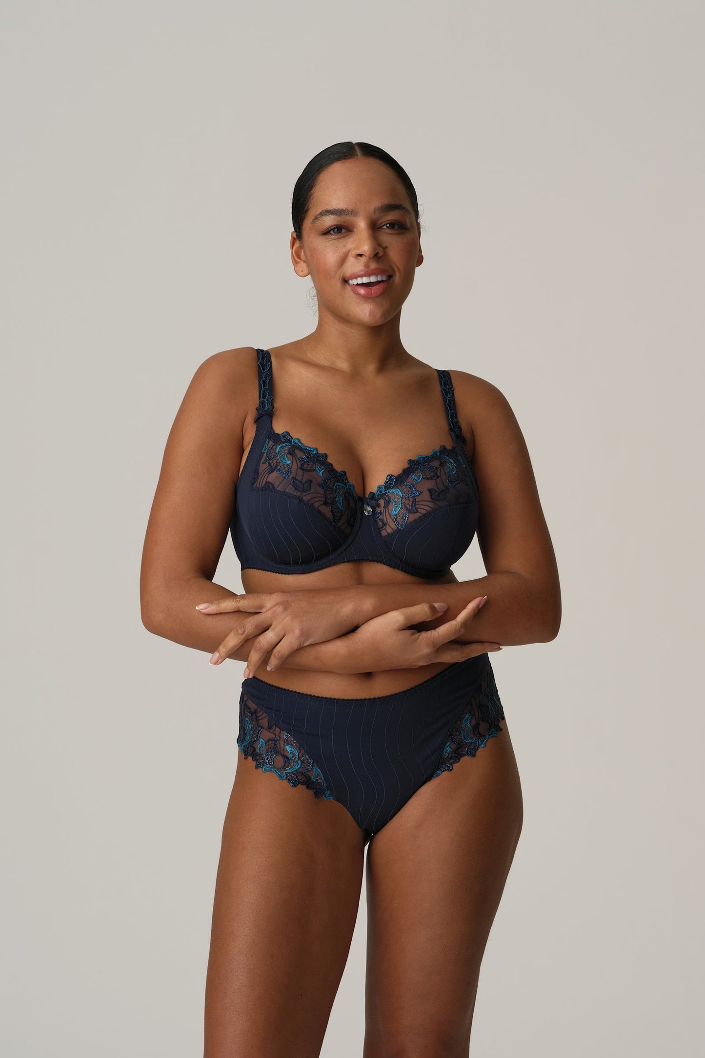 PrimaDonna Deauville Luxury Thong on model in Velvet Blue
