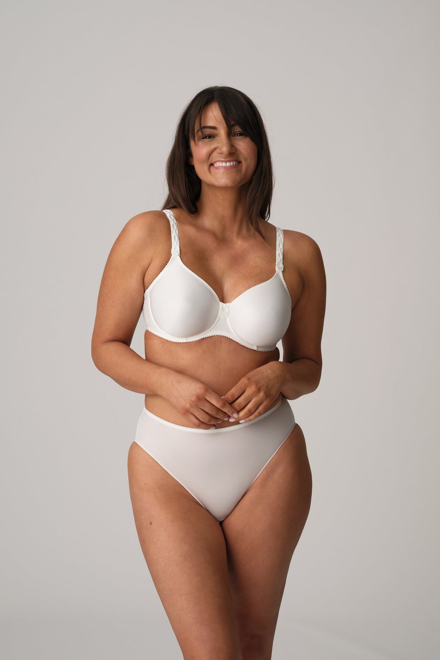 PrimaDonna Satin Padded Full Cup Bra on model in Natural