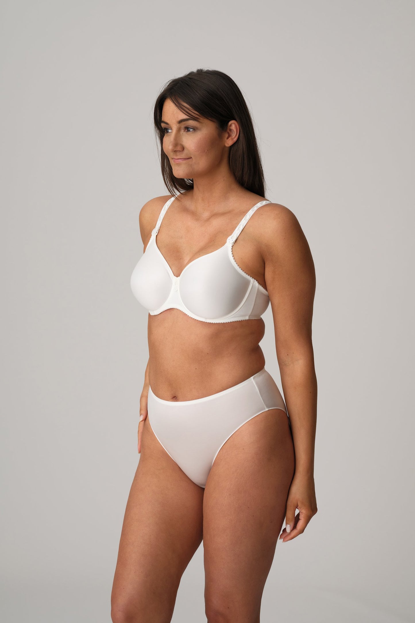 PrimaDonna Satin Padded Full Cup Bra on model in Natural