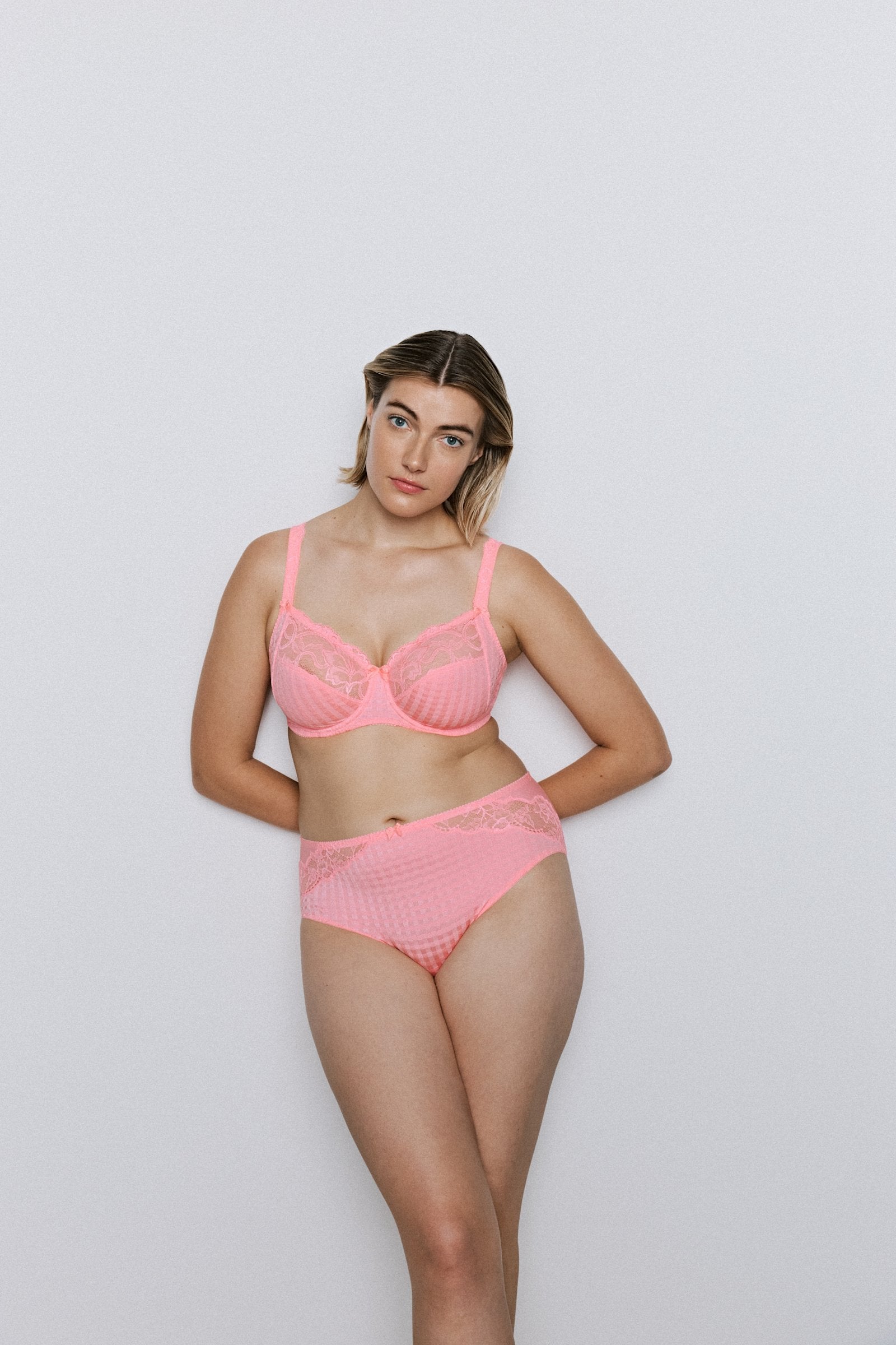 PrimaDonna Madison Full Brief styled on model in Pink Parfait