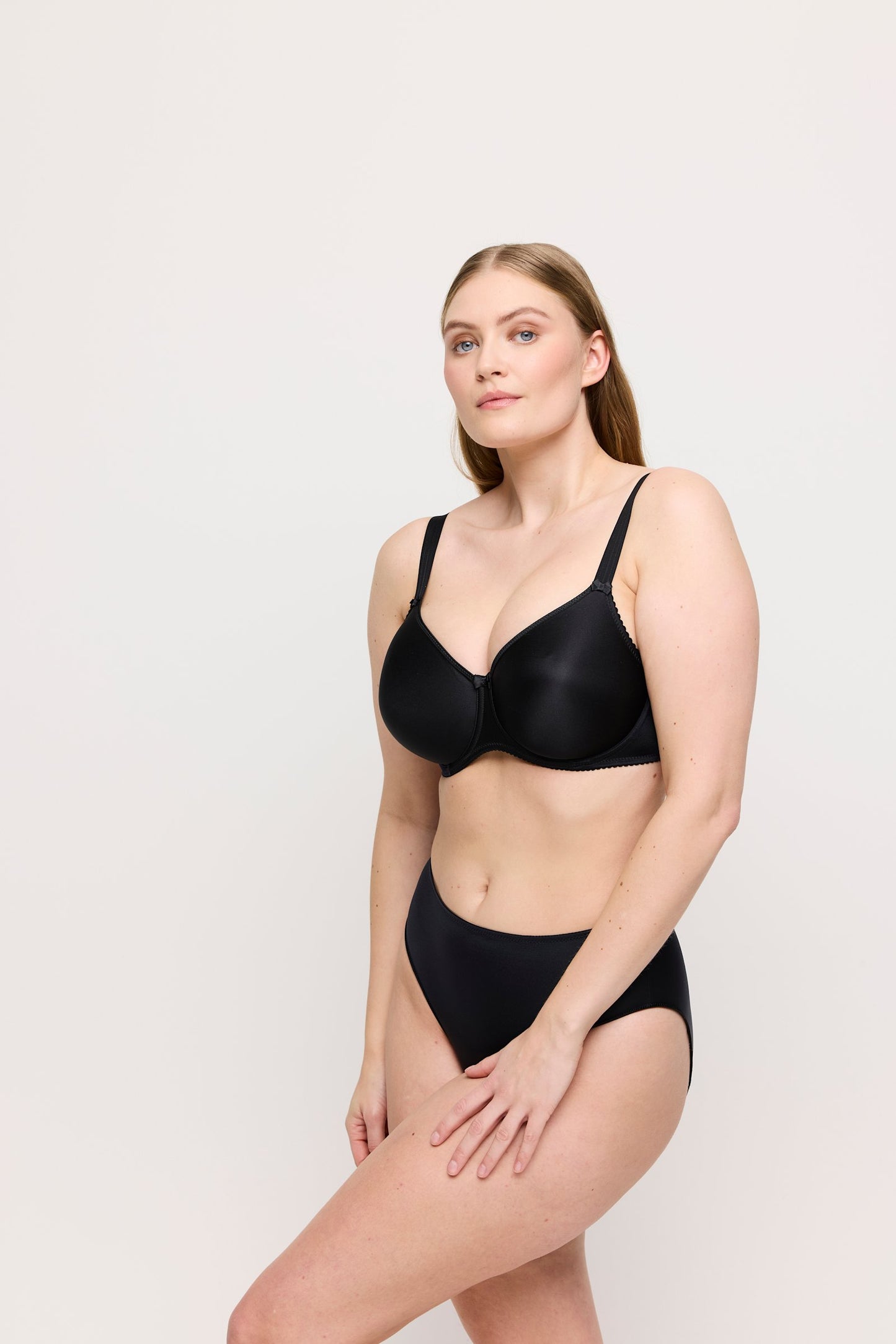 PrimaDonna Satin Padded Full Cup Bra on model in Black