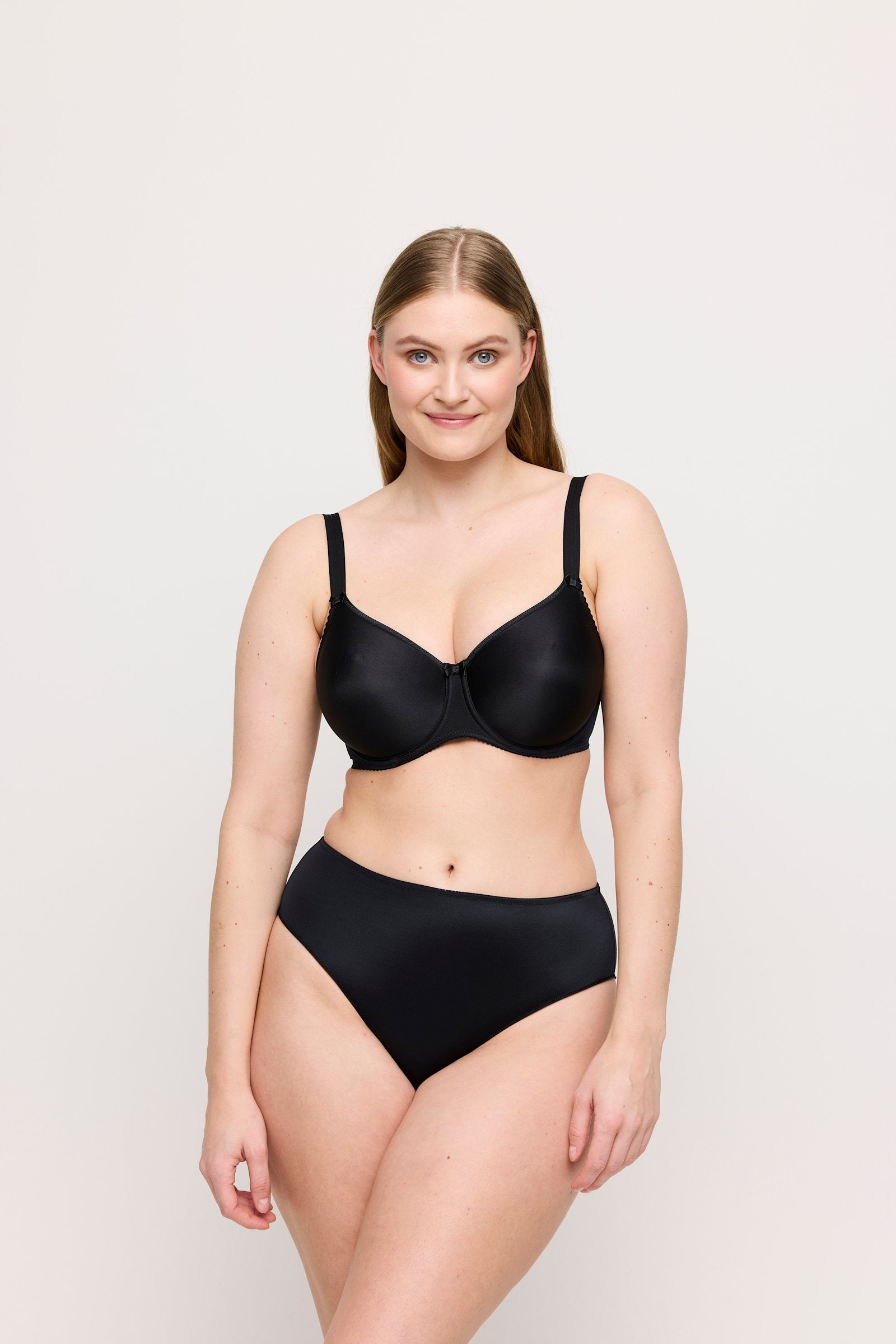 PrimaDonna Satin Padded Full Cup Bra on model in Black
