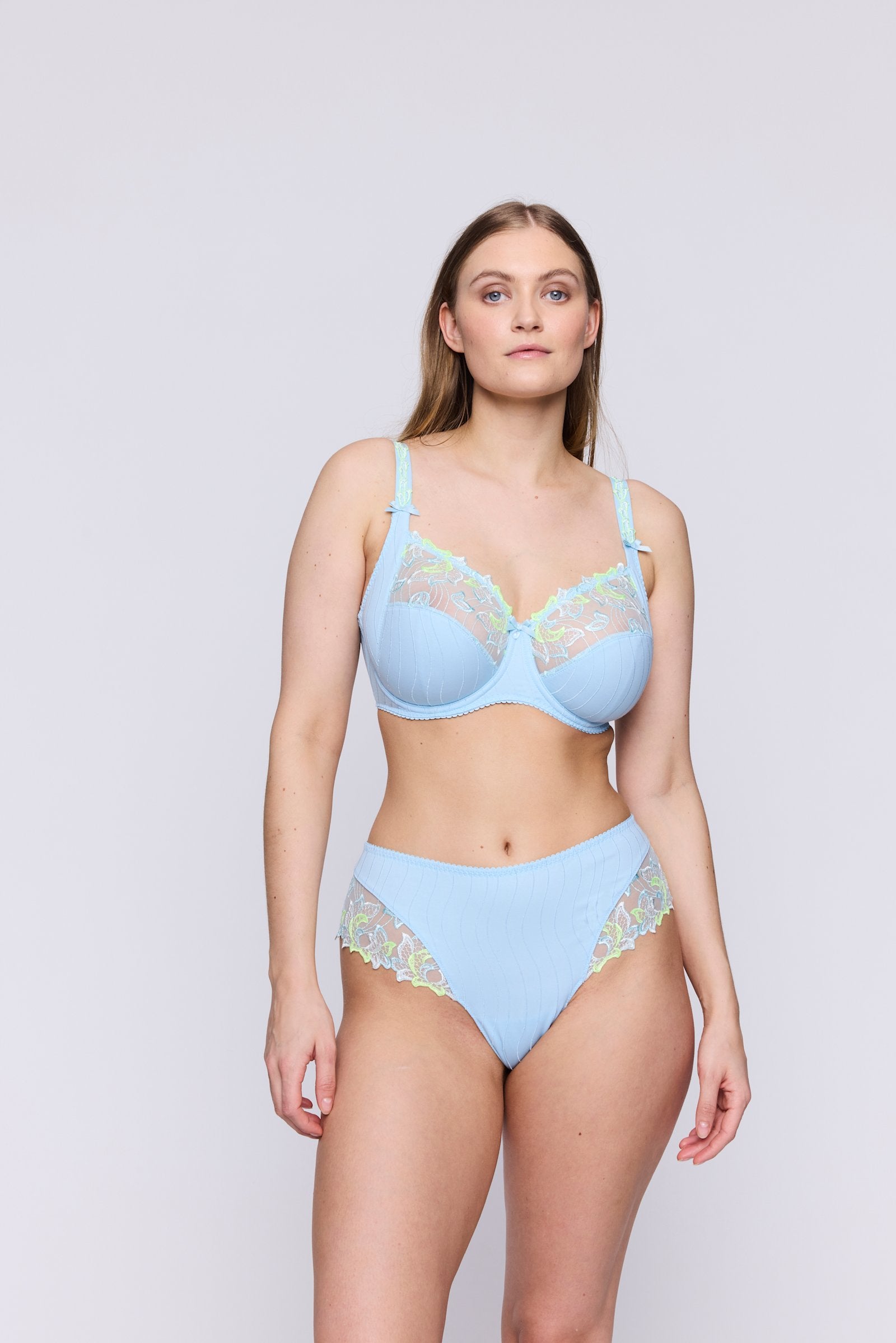 PrimaDonna Deauville Luxury Thong on model in Milky Blue