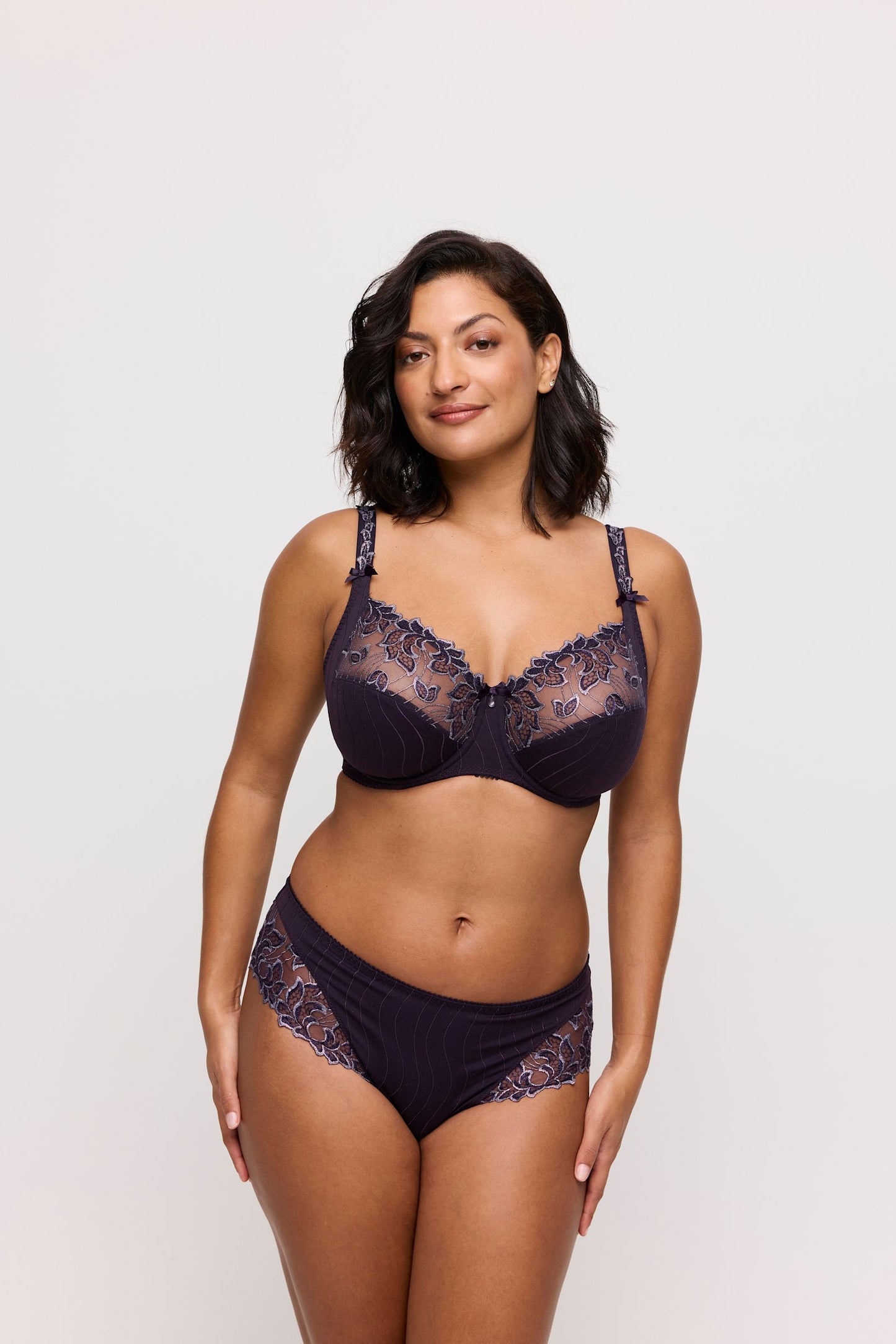 PrimaDonna Deauville Luxury Thong on model in Amethyst Gem