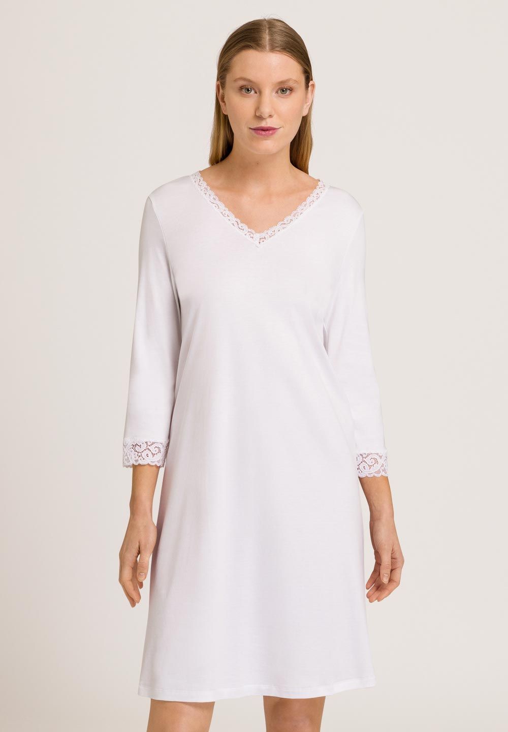 Hanro Basic Moments Nw Moments Nw 3/4 Slv Nightdress 100Cm (077162) White