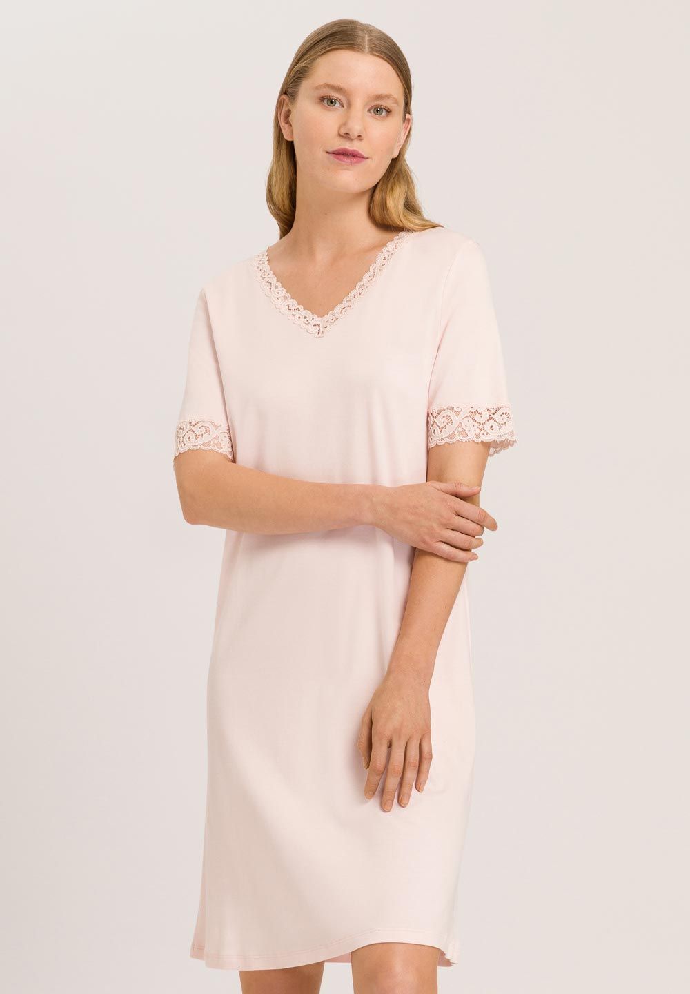 Hanro Basic Moments Nw Moments Nw S/Slv Nightdress 100 Cm (077040) Crystal Pink