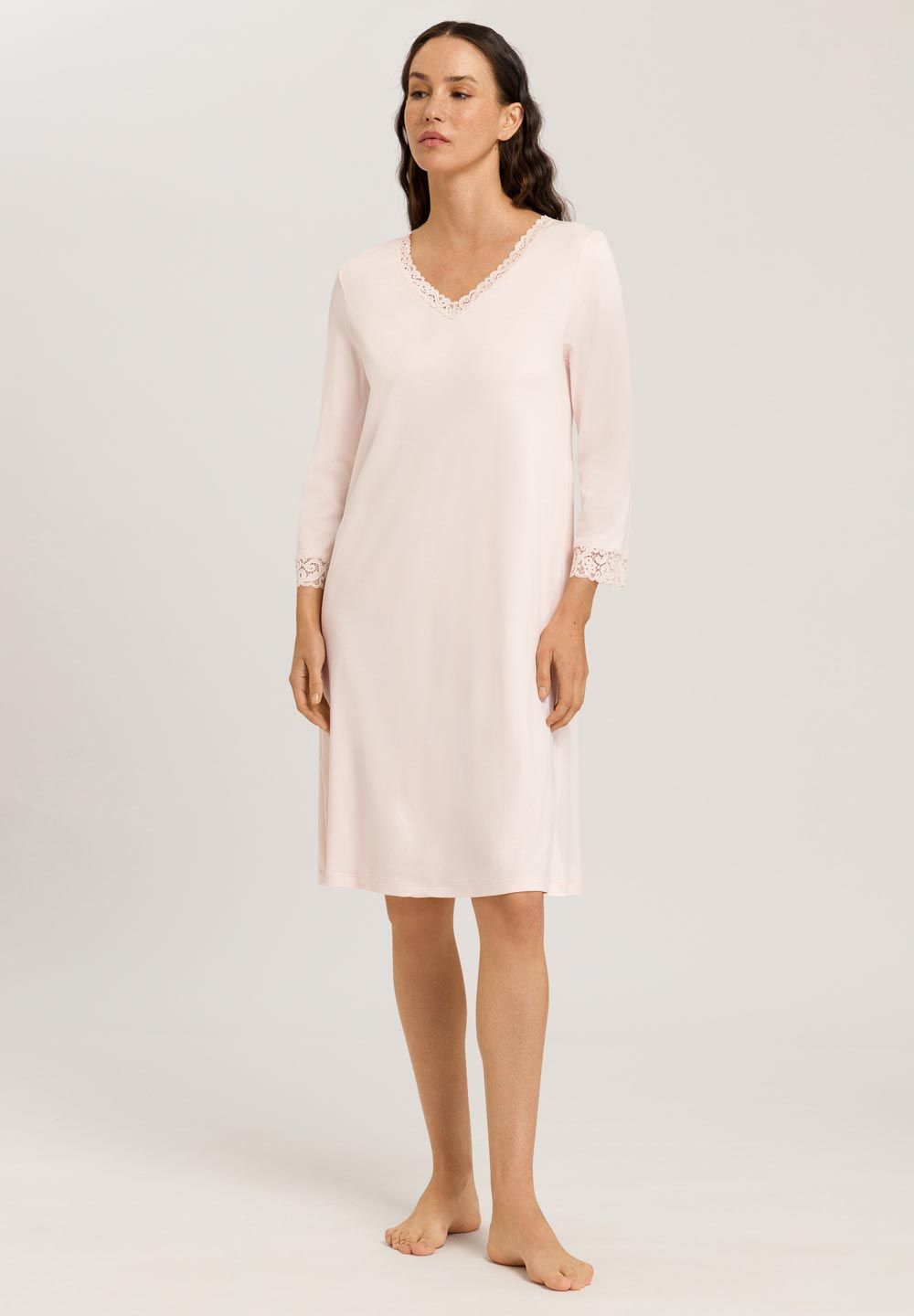 Hanro Basic Moments Nw Moments Nw 3/4 Slv Nightdress 100Cm (077162) Crystal Pink