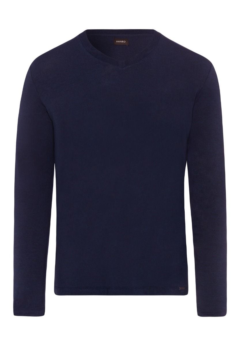 Hanro Basic Casuals L/Slv Shirt V-Neck (075036) Deep Navy