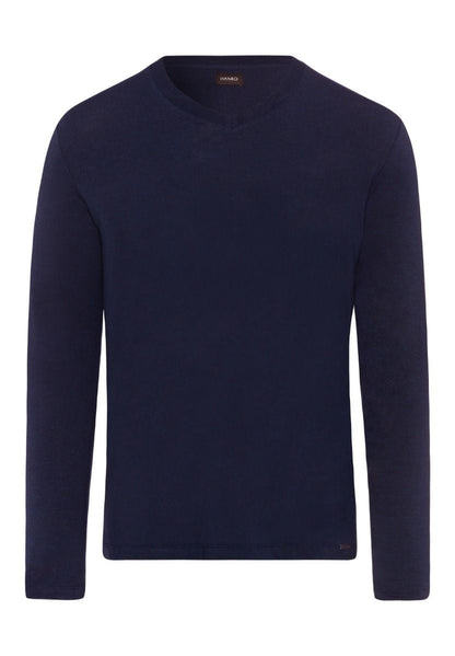 Hanro Basic Casuals L/Slv Shirt V-Neck (075036) Deep Navy