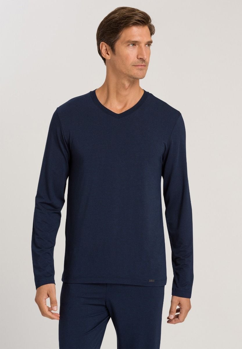 Hanro Basic Casuals L/Slv Shirt V-Neck (075036) Deep Navy