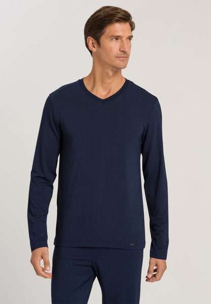 Hanro Basic Casuals L/Slv Shirt V-Neck (075036) Deep Navy