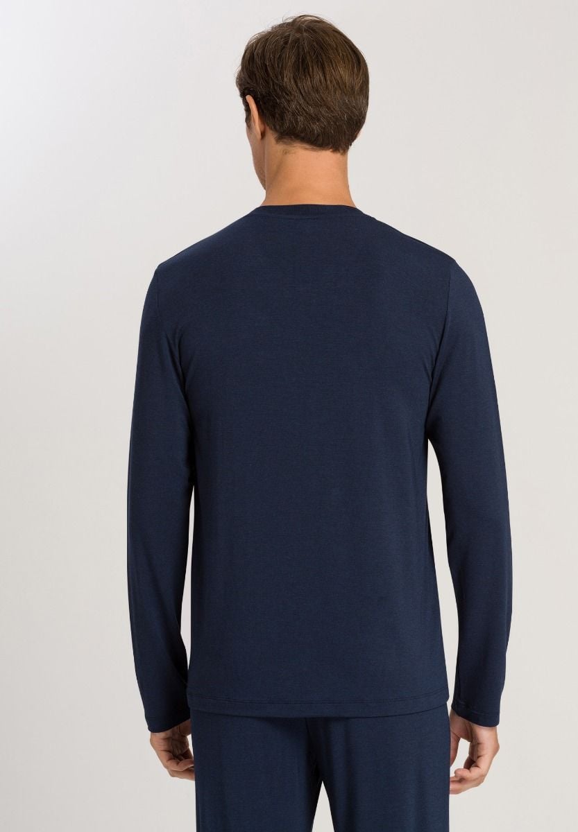 Hanro Basic Casuals L/Slv Shirt V-Neck (075036) Deep Navy