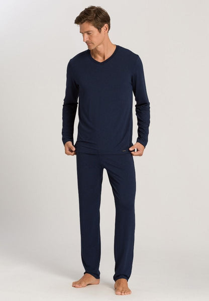 Hanro Basic Casuals L/Slv Shirt V-Neck (075036) Deep Navy
