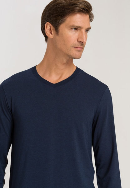 Hanro Basic Casuals L/Slv Shirt V-Neck (075036) Deep Navy