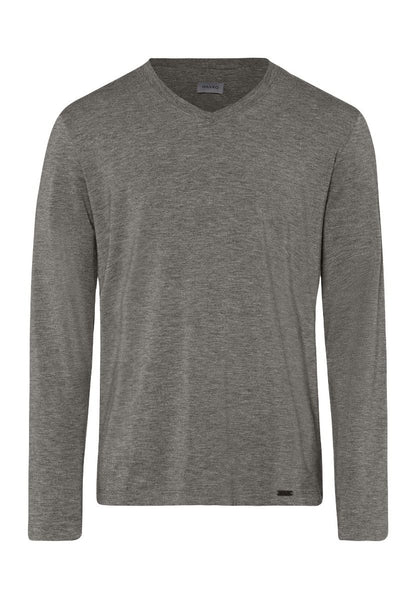 Hanro Basic Casuals L/Slv Shirt V-Neck (075036) Stone Melange