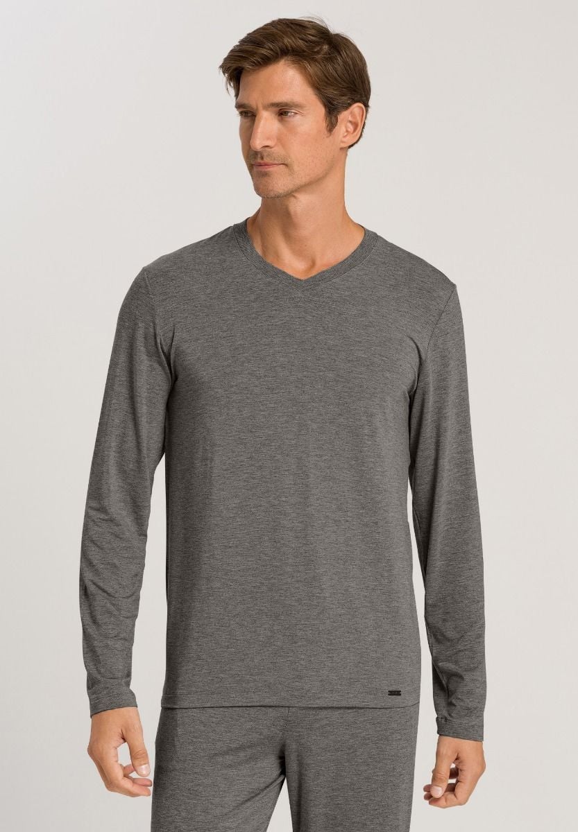 Hanro Basic Casuals L/Slv Shirt V-Neck (075036) Stone Melange