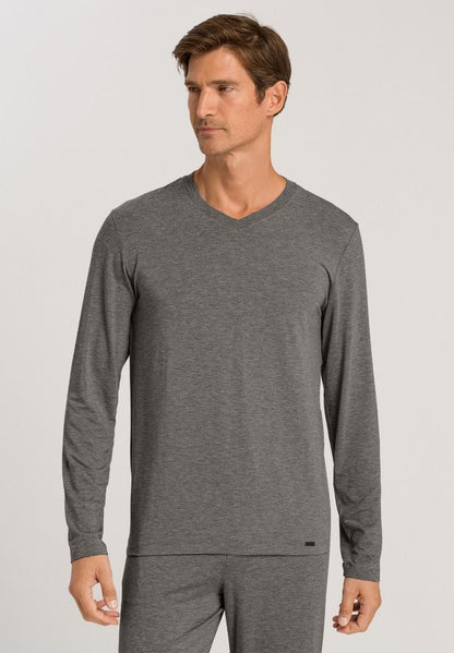 Hanro Basic Casuals L/Slv Shirt V-Neck (075036) Stone Melange