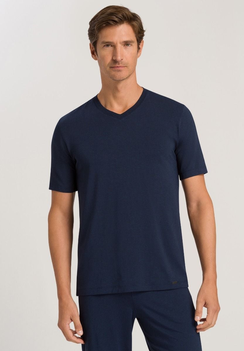 Hanro Basic Casuals S/Slv Shirt V-Neck (075035) Deep Navy