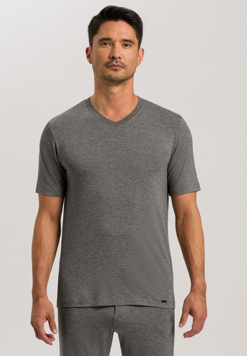 Hanro Basic Casuals S/Slv Shirt V-Neck (075035) Stone Melange