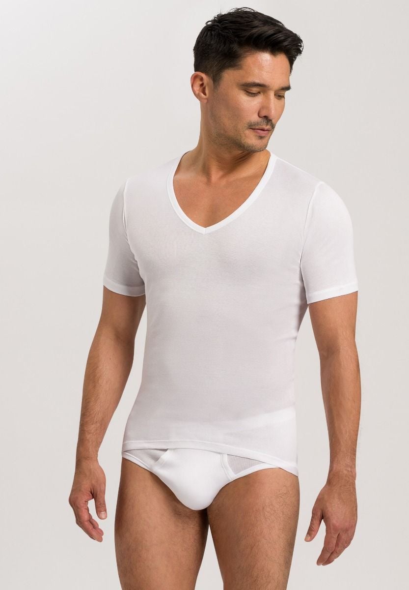 Hanro Basic Cotton Pure Cotton Pure S/Slv Shirt V-Neck (073665) White