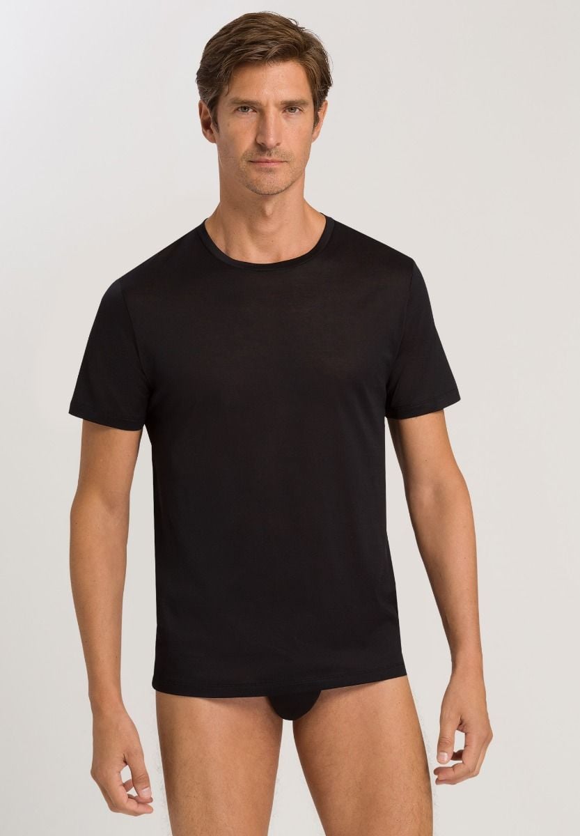 Hanro Basic Cotton Sporty Cotton Sporty Short Sleeve Shirt (073511) Black