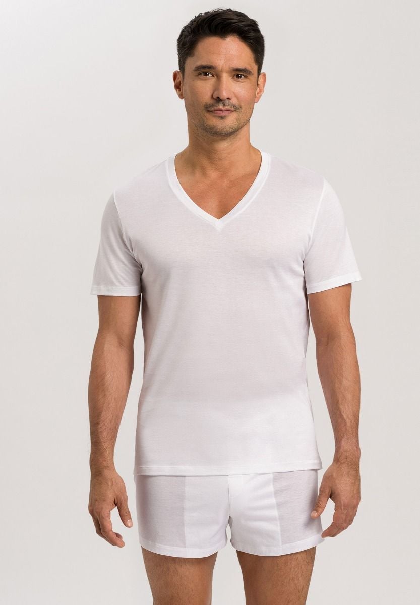 Hanro Basic Cotton Sporty Cotton Sporty S/Slv Shirt V-Neck (073510) White
