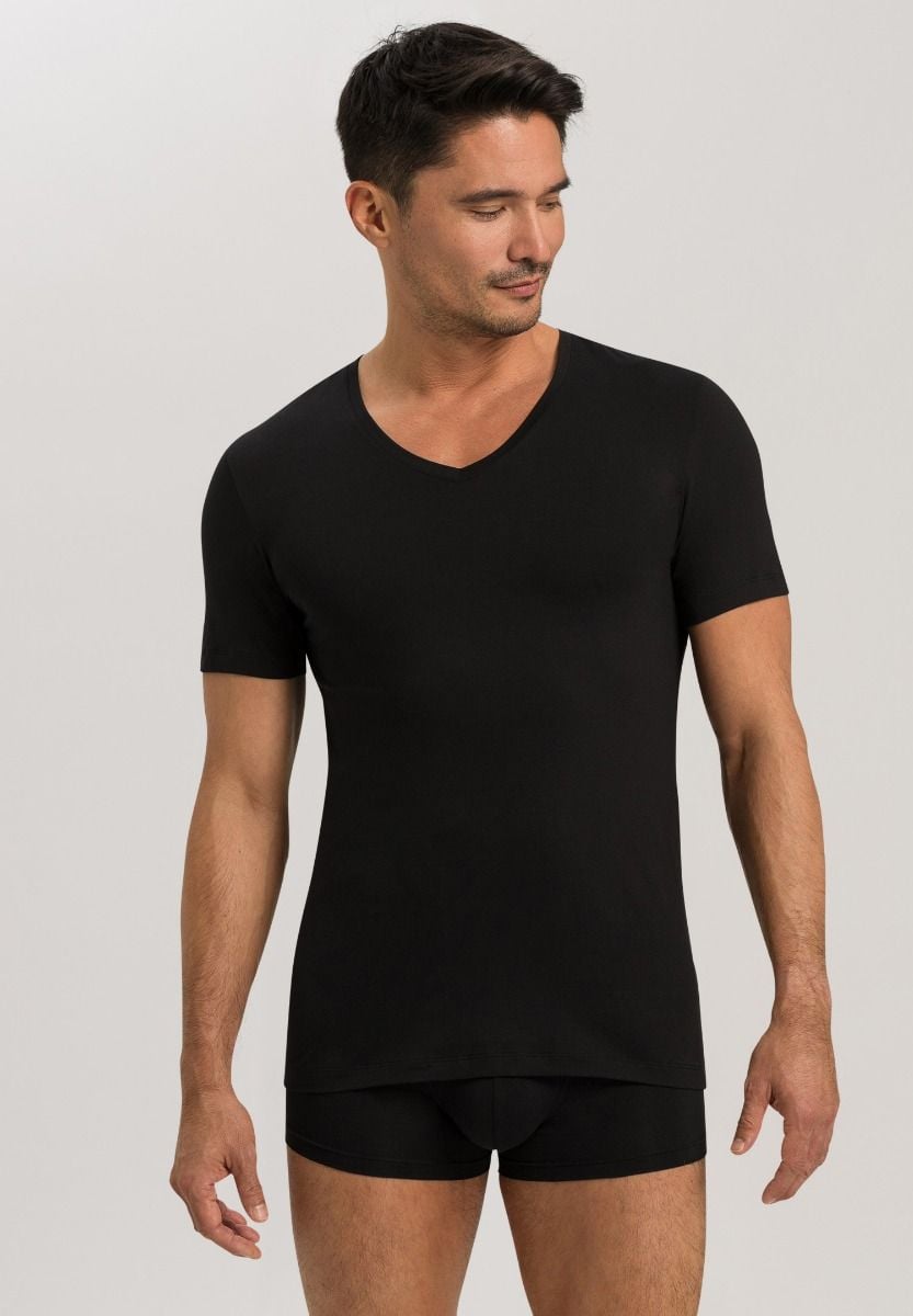 Hanro Basic Cotton Superior Cotton Superior S/Slv Shirt V-Neck (073089) Black