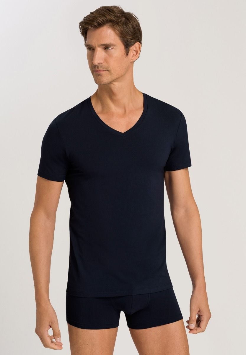 Hanro Basic Cotton Superior Cotton Superior S/Slv Shirt V-Neck (073089) Midnight Navy