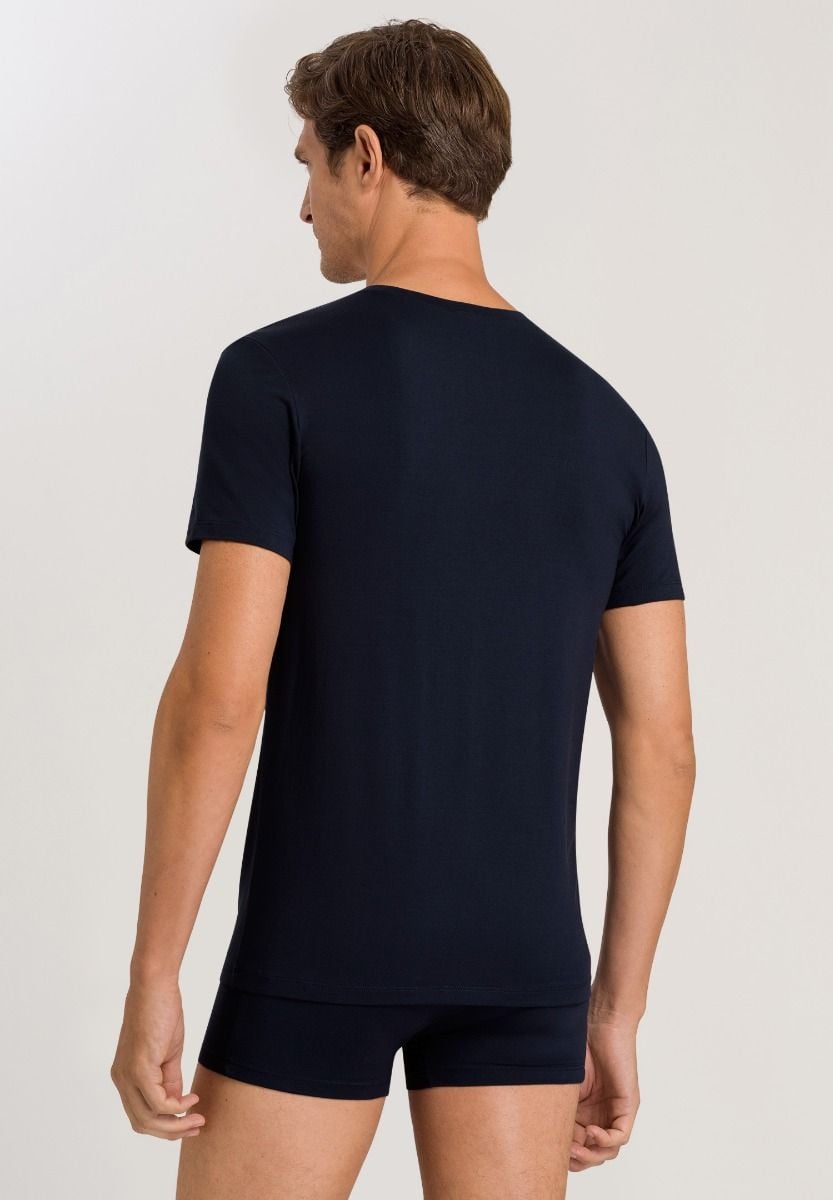 Hanro Basic Cotton Superior Cotton Superior S/Slv Shirt V-Neck (073089) Midnight Navy