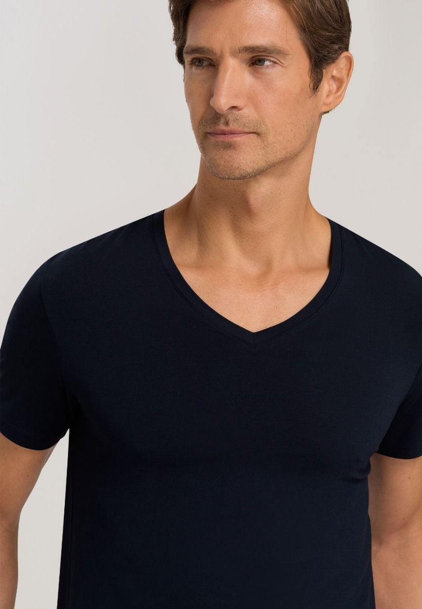Hanro Basic Cotton Superior Cotton Superior S/Slv Shirt V-Neck (073089) Midnight Navy