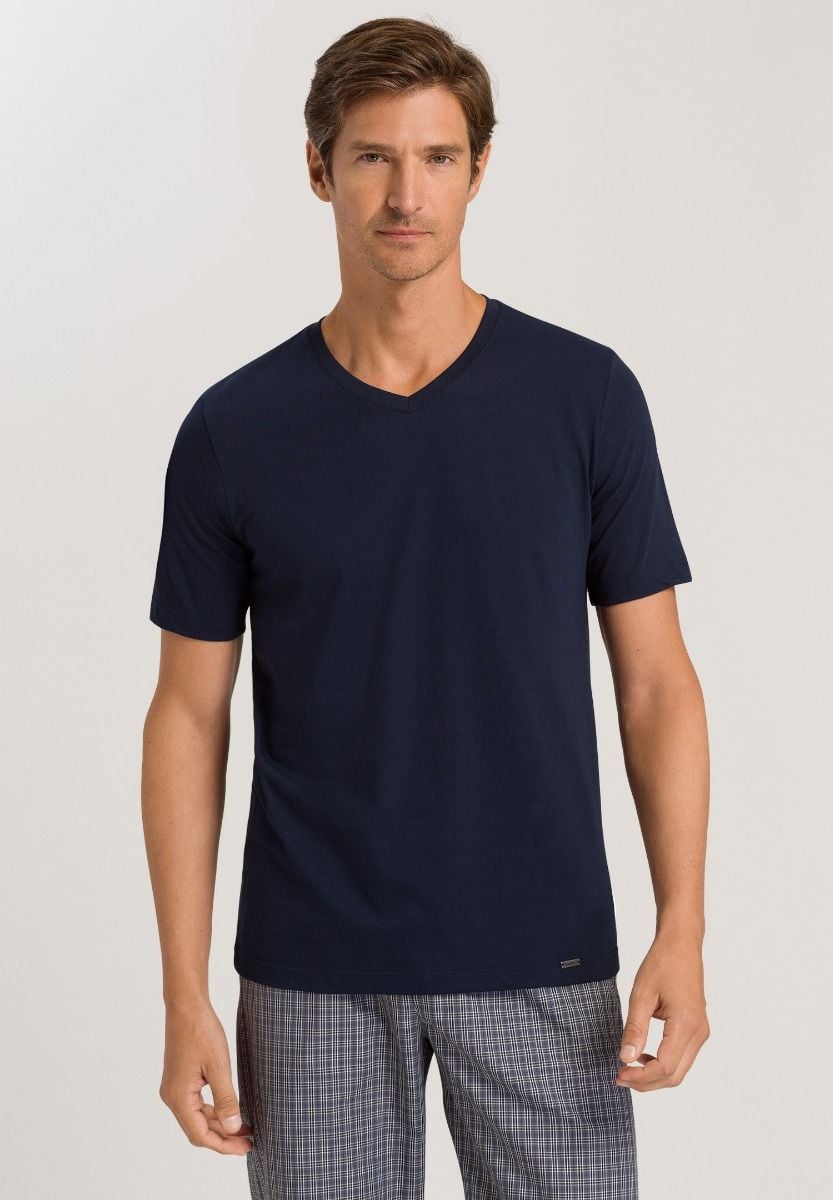 Hanro Basic Living Shirts Living Shirts S/Slv Shirt V-Neck (075051) Deep Navy