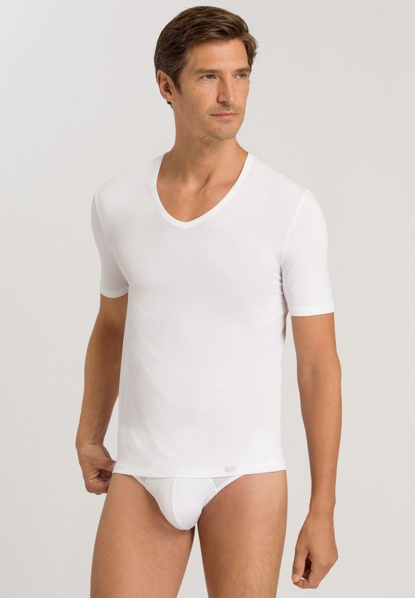 Hanro Basic Natural Function Natural Function S/Slv Shirt V-Neck (073185) White