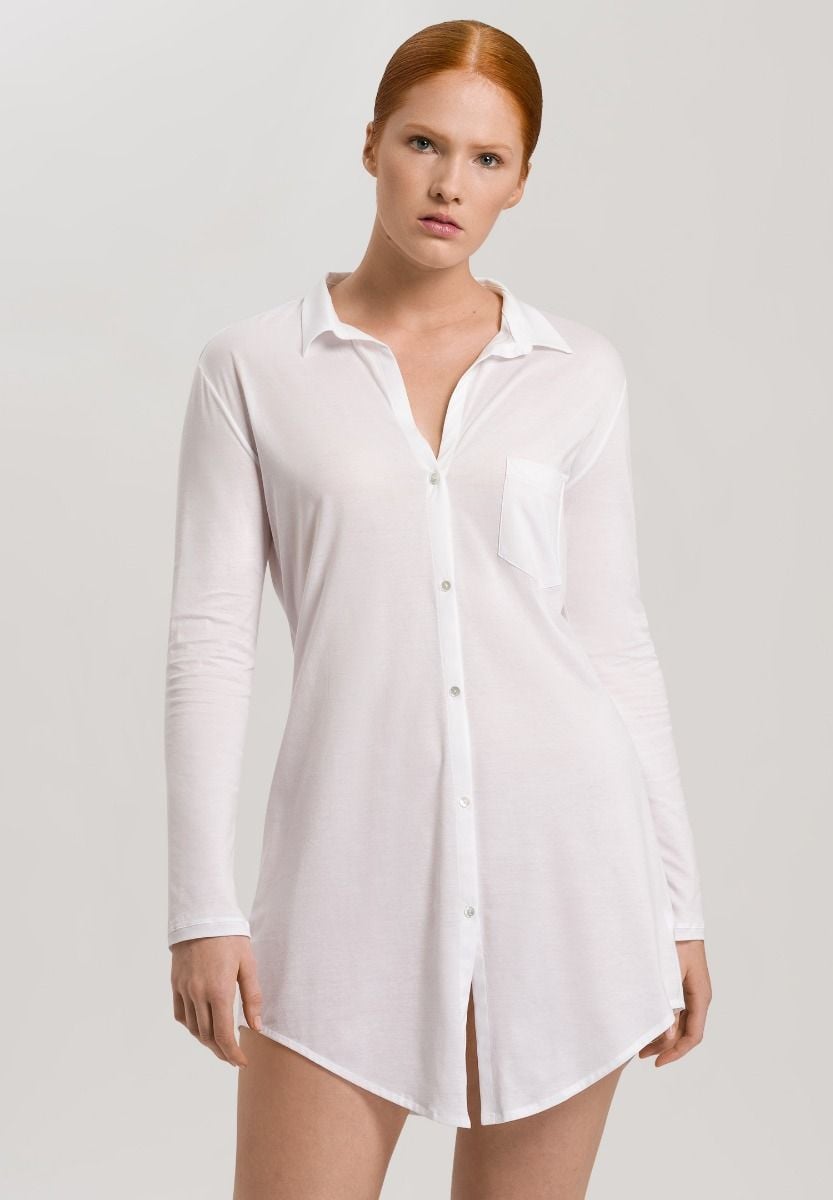 Hanro Basic Cotton Deluxe Cotton Deluxe L/Slv Nightdress 90Cm (077958) White