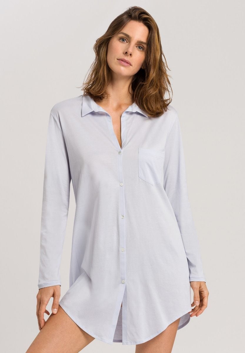 Hanro Basic Cotton Deluxe Cotton Deluxe L/Slv Nightdress 90Cm (077958) Blue Glow