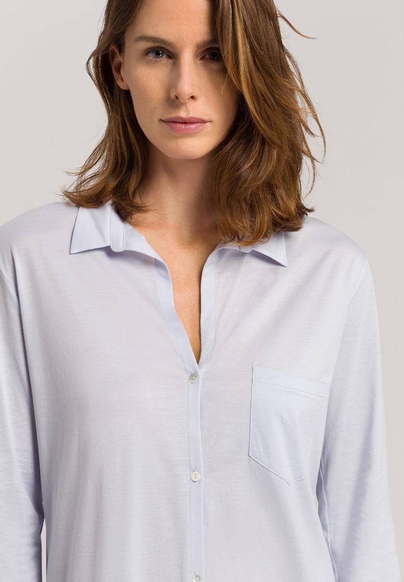 Hanro Basic Cotton Deluxe Cotton Deluxe L/Slv Nightdress 90Cm (077958) Blue Glow