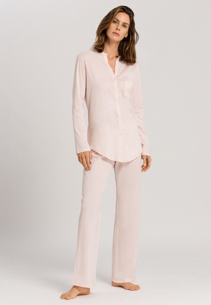 Hanro Basic Cotton Deluxe Cotton Deluxe L/Slv Pajama (077956) Crystal Pink