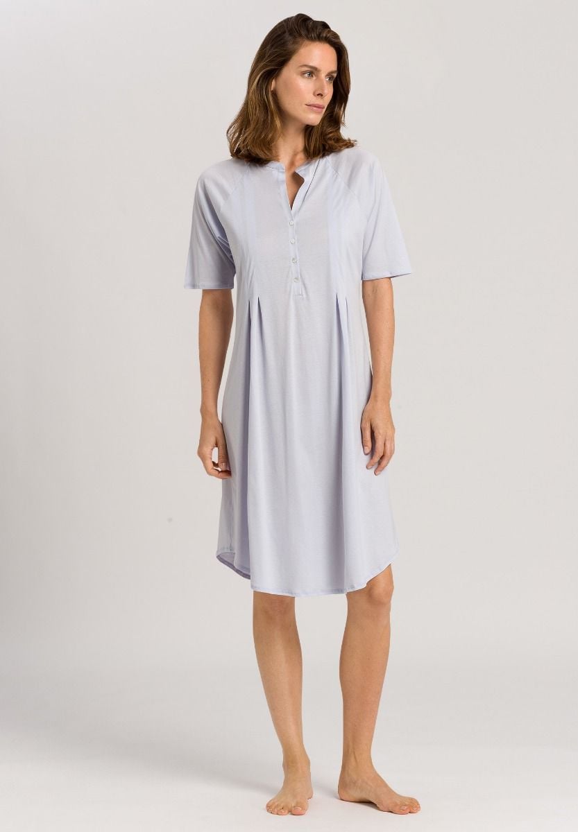 Hanro Basic Cotton Deluxe Cotton Deluxe S/Slv Nightdress 100 Cm (077954) Blue Glow